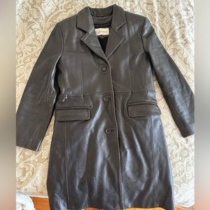 Black Leather pea coat with liner.